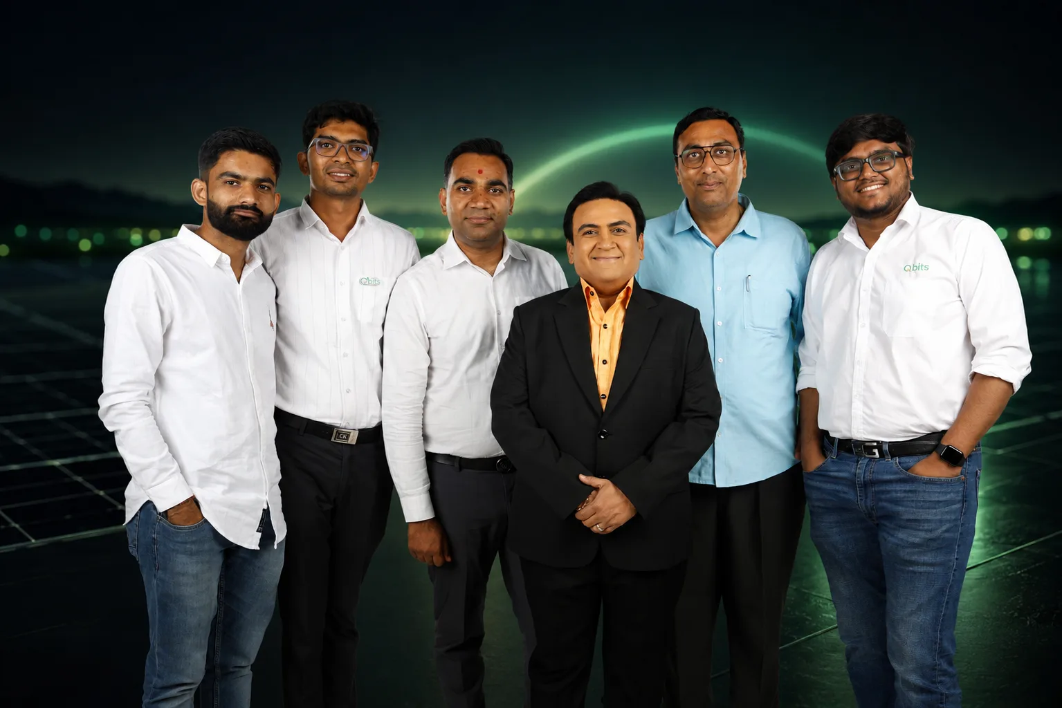 The Qbits Energy team with brand ambassador Dilip Joshi
